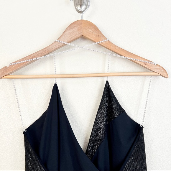 MICHELLE MASON Embellished Strap Shimmer Backless Mini Slip Dress in Black - Picture 8 of 10